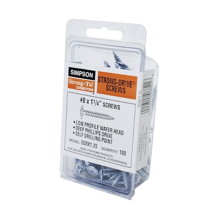 Simpson Strong-Tie Simpson Strong-Tie No. 8 Sizes X 1-1/4 in. L Phillips Wafer Head Serrated Structural Screws SD8X1.25-R